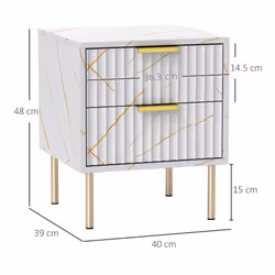 HOMCOM Bedside Table Bedside Cabinet with 2 Drawers for Bedroom, White