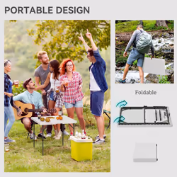 Outsunny 3ft Folding Camping Table with 2 Adjustable Height, White