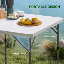 Outsunny 3ft Folding Camping Table with 2 Adjustable Height, White