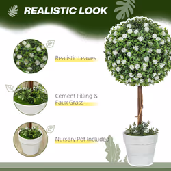 HOMCOM Set of 2 Artificial Plants with Rose Flower in Pot, 60cm, White