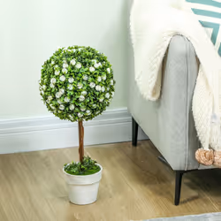 HOMCOM Set of 2 Artificial Plants with Rose Flower in Pot, 60cm, White - Additional view 5