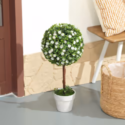 HOMCOM Set of 2 Artificial Plants with Rose Flower in Pot, 60cm, White - Additional view 6
