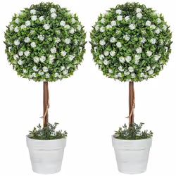 HOMCOM Set of 2 Artificial Plants with Rose Flower in Pot, 60cm, White - Additional view 8