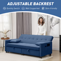 HOMCOM Reversible L-Shaped Sectional Sofa Bed with Cushions, Blue