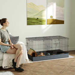 PawHut Guinea Pig Cage, 2 in 1 Rabbit Cage Pet Playpen for Hedgehogs, Black