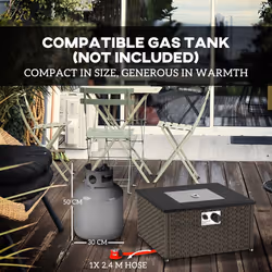 Outsunny 13 KW Rattan Gas Fire Pit Table, Propane Fire Pit for Garden, Grey - Additional view 6