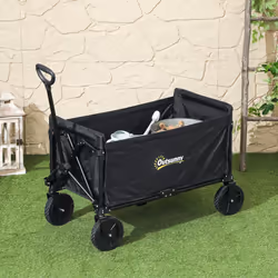 Outsunny 120L Folding Collapsible Wagon with Adjustable Handle, Black