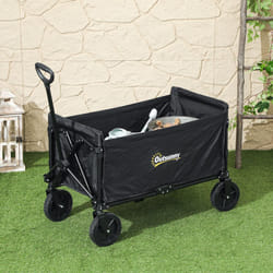 Outsunny 120L Folding Collapsible Wagon with Adjustable Handle, Black