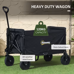 Outsunny 120L Folding Collapsible Wagon with Adjustable Handle, Black