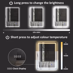 HOMCOM 500 x 700 mm Bathroom Mirror with Bluetooth Clock Lights Demister Pad - Additional view 4