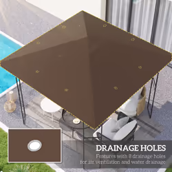 Outsunny 3 x 3(m) Gazebo Canopy Replacement Cover with Drain Holes, Brown