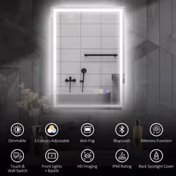 HOMCOM 500 x 700 mm Bathroom Mirror with Bluetooth Lights Demister Pad