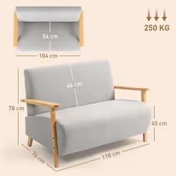 HOMCOM 2 Seater Sofa, Fabric Modern Loveseat for Living Room, Grey