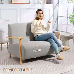 HOMCOM 2 Seater Sofa, Fabric Modern Loveseat for Living Room, Grey