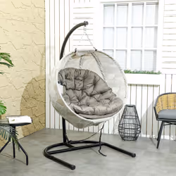 Outsunny Hanging Egg Chair Outdoor Indoor Swing Chair, Folding Basket, Sand