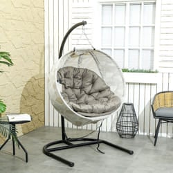 Outsunny Hanging Egg Chair Outdoor Indoor Swing Chair, Folding Basket, Sand
