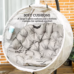 Outsunny Hanging Egg Chair Outdoor Indoor Swing Chair, Folding Basket, Sand