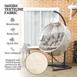 Outsunny Hanging Egg Chair Outdoor Indoor Swing Chair, Folding Basket, Sand