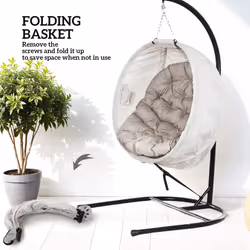 Outsunny Hanging Egg Chair Outdoor Indoor Swing Chair, Folding Basket, Sand - Additional view 4