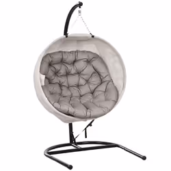 Outsunny Hanging Egg Chair Outdoor Indoor Swing Chair, Folding Basket, Sand - Additional view 8