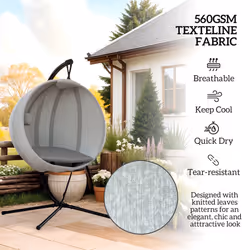 Outsunny Hanging Egg Chair Outdoor Indoor Swing Chair, Folding Basket, Grey