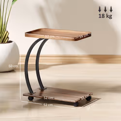 HOMCOM C Shaped Side Table with Storage & Wheels for Living Room, Brown