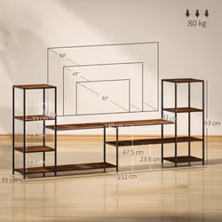 HOMCOM TV Unit for TVs up to 60 Inches, Industrial TV Stand with Shelves