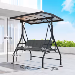 Outsunny 3 Seater Garden Swing Seat Bed, Convertible Swing Chair, Dark Grey