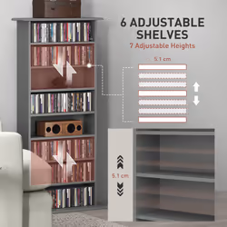 HOMCOM CD Storage Unit DVD Tower Blu-ray Storage Shelf for Living Room Grey - Additional view 4