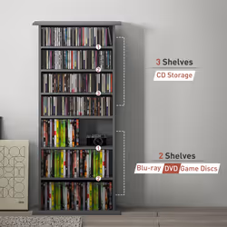 HOMCOM CD Storage Unit DVD Tower Blu-ray Storage Shelf for Living Room Grey - Additional view 7