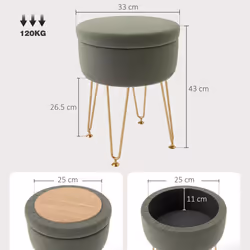 HOMCOM 5L Velvet Footstool with Removable Lid for Bedroom, Green - Additional view 5