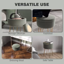 HOMCOM 5L Velvet Footstool with Removable Lid for Bedroom, Green - Additional view 7