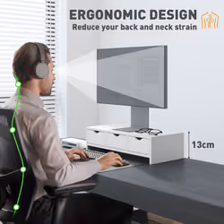HOMCOM Monitor Stand Riser with 3 Drawers for Laptop, Computer, PC, White - Additional view 6