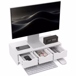 HOMCOM Monitor Stand Riser with 3 Drawers for Laptop, Computer, PC, White - Additional view 8