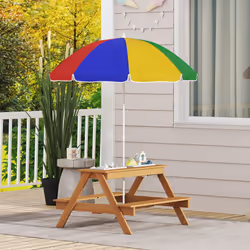 AIYAPLAY Wooden Kids Picnic Table, Sand and Water Table w/ Benches, Parasol