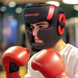 SPORTNOW Boxing Headguard w/ Adjustable Strap for Sparring, Kickboxing, Red