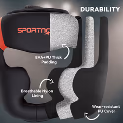 SPORTNOW Boxing Headguard w/ Adjustable Strap for Sparring, Kickboxing, Red - Additional view 5