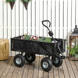 Outsunny Garden Cart with Removable Liner, Quick-Release Sides, Black