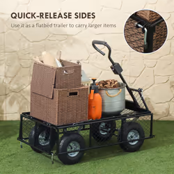 Outsunny Garden Cart with Removable Liner, Quick-Release Sides, Black