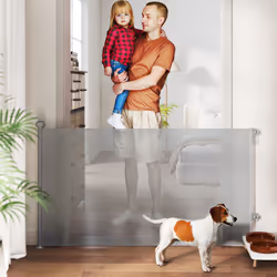 PawHut Retractable Stair Gate, Dog Gate Extends Up to 140 cm Wide, Grey
