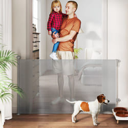 PawHut Retractable Stair Gate, Dog Gate Extends Up to 140 cm Wide, Grey