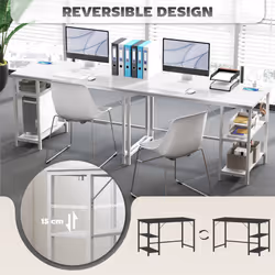 HOMCOM 120 x 60 cm Home Office Desk Reversible Study Table for Bedroom White