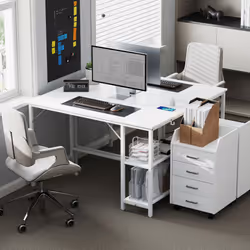 HOMCOM 120 x 60 cm Home Office Desk Reversible Study Table for Bedroom White - Additional view 6