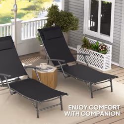Outsunny Set of 2 Garden Sun Loungers, Folding Chaise Lounge Chairs, Black - Additional view 4