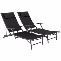 Outsunny Set of 2 Garden Sun Loungers, Folding Chaise Lounge Chairs, Black - Additional view 8