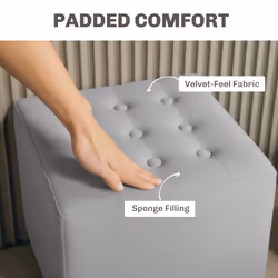 HOMCOM Square Footstool Small Ottoman w/ Wood Legs for Bedroom Light Grey