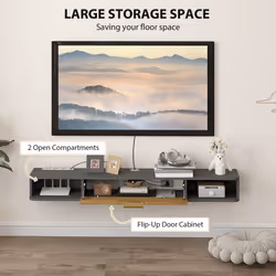 HOMCOM 140 cm Floating TV Unit with Storage Entertainment Media Console Grey