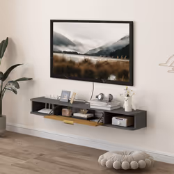 HOMCOM 140 cm Floating TV Unit with Storage Entertainment Media Console Grey - Additional view 5
