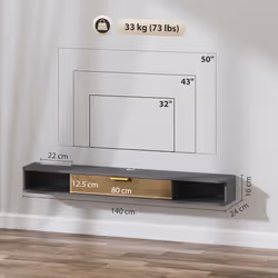 HOMCOM 140 cm Floating TV Unit with Storage Entertainment Media Console Grey - Additional view 8