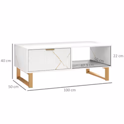 HOMCOM Coffee Table, Living Room Table with Drawer and Open Shelves, White